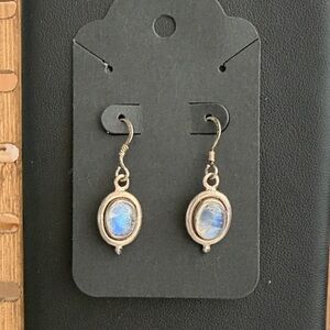 Silver and Iridescent Stone Dangle Earrings
